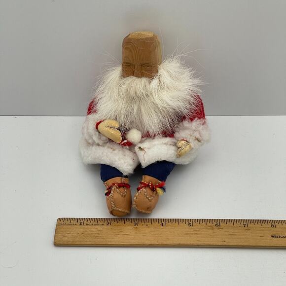 Vintage Wooden Santa Claus Figurine Leather Gloves Boots Misako Made in Finland - Picture 14 of 14